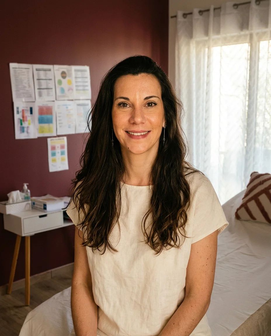 Amandine Avril, sophrologue certifiée, assise dans son cabinet